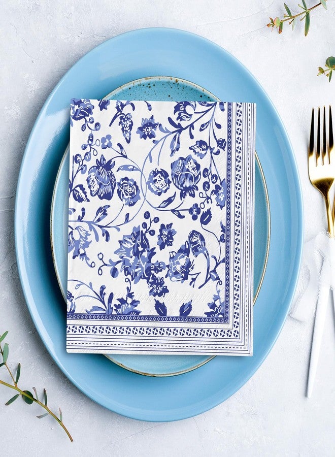 JarThenaAMCS مناديل غداء JarThenaAMCS زرقاء وبيضاء مزينة بنقوش زهور، 50 قطعة، ورقية للاستخدام مرة واحدة، بنمط زهور صيني، مناسبة للحلويات والوجبات الخفيفة، مثالية لحفلات عيد الحب، وحفلات الزفاف، وأعياد الميلاد، وبوفيهات الحفلات. - Image 5